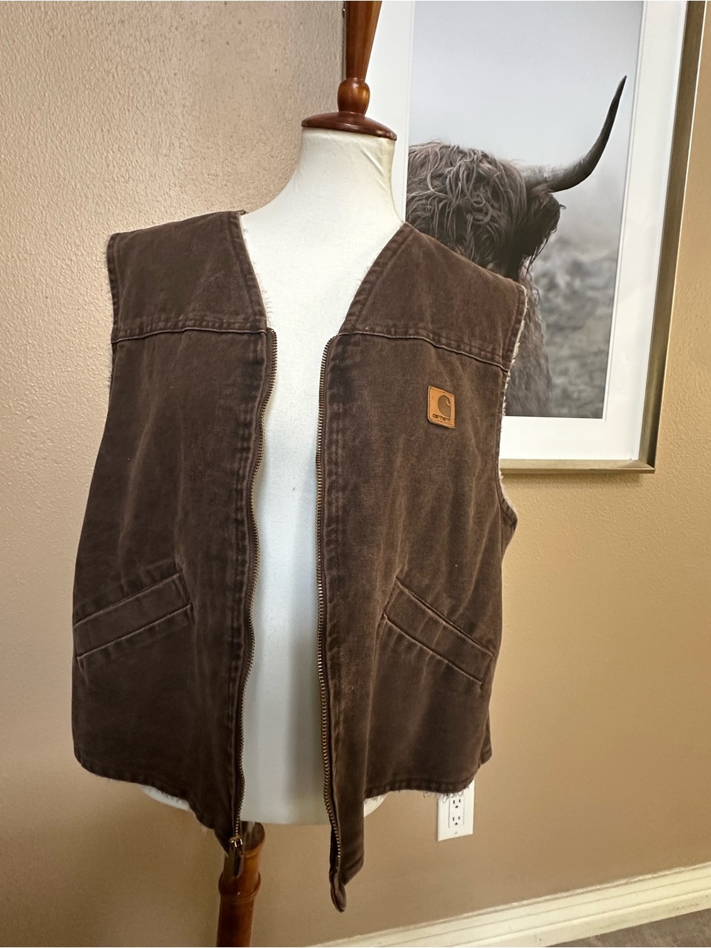 NWT Vintage Carhartt Brown Canvas Work Vest with Logo Patch